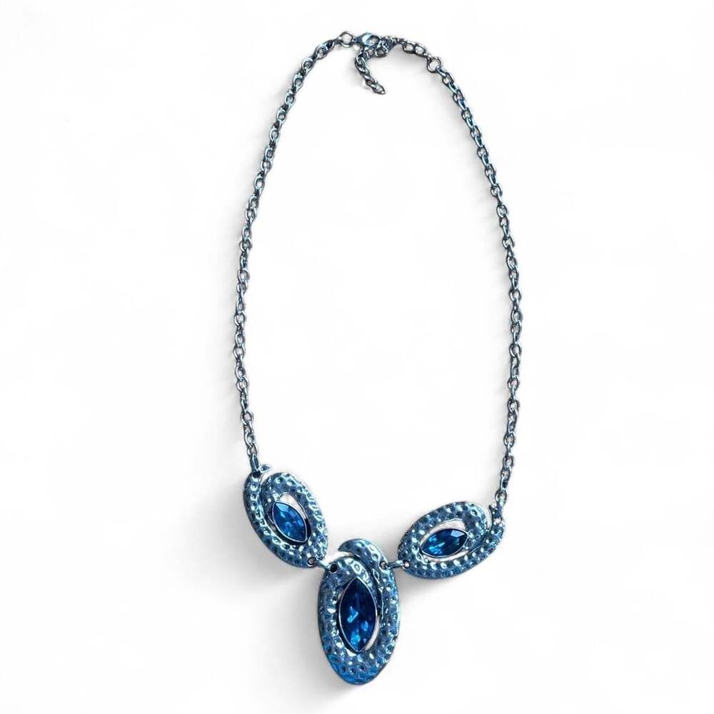 Unbranded Blue Rhinestone Statement Necklace Antique Silver-Tone